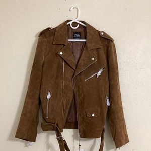 Zara brown suede biker jacket